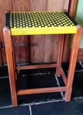 Vintage Tall Woven Top Rattan Style Wooden Stool  1960s 1970s Retro 