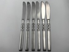 6x Oneida Northland Artistic Dinner Knives Set Vintage Mid Century 22cm