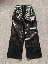Violet Romance black faux leather vinyl wide leg trousers size 8