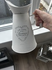 Vintage Shabby Chic Flower Vase Tin Pitcher Jug Metal Home Decoration