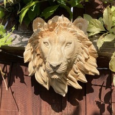 STONE GARDEN SMALL NATURAL  LION HEAD WALL HANGING PLAQUE ORNAMENT 8 inch