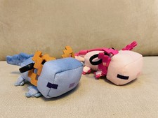 Minecraft Axolotl Plush Keyring’s/Bag Charm Bundle, Pink & Blue Plushies 
