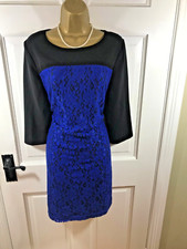 Kaliko Black & Blue Lace Floral Lined Tunic Dress, UK 14, Excellent Condition