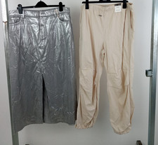 M&S 2Pcs Bundle Size 18 Silver Maxi Skirt Beige Parachute Trousers NEW F2