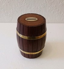 Vintage Treen Wooden Barrel Money Box Piggy Bank ~ 5" High 4" Wide