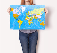LAMINATED WORLD MAP POSTER EDUCATIONAL SCHOOL WALL ART ATLAS A1 A2 A4
