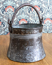 19th Century Middle Eastern Hammered Tinned Copper Bucket Cauldron Antique