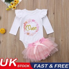 Baby Girl First 1st Birthday Outfit Tutu Cake Smash Photo Shoot Party Dress Set