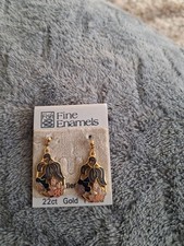 New 22ct gold plated earrings with enamelled flowers, for pierced ears Fish Fine