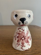 Vintage Portugese Hand Painted Secla Dog Egg Cup Pink #3 Posy Vase Kitsch Floral
