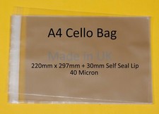 A4 - 220mm x 297mm + 30mm Self Seal Lip - Cellophane Display Bag - Artists Cello