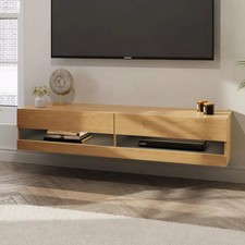 Large TV Media Entertainment Unit with LED Oak Leon Wall Mount 180cm