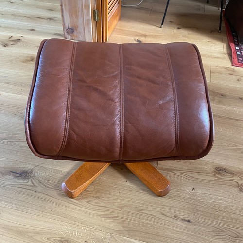Leather footstool brown - leather, mid