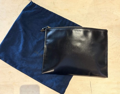 Prada black leather clutch - black,