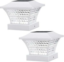 2 x Solar Powered White Led Outdoor Garden Post Deck Cap Square Fence Lights