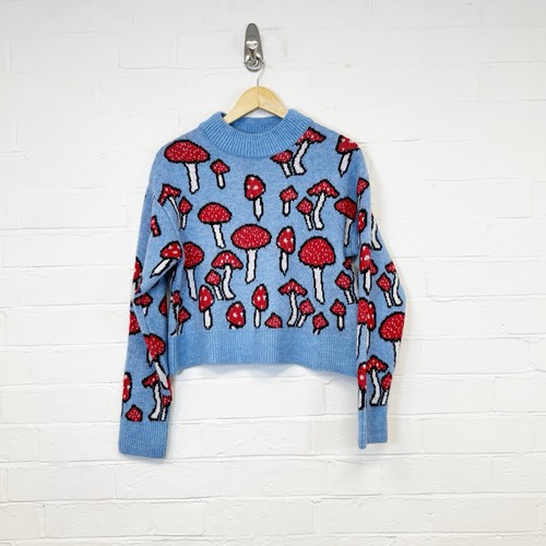Zara blue mushroom print knit - zara,