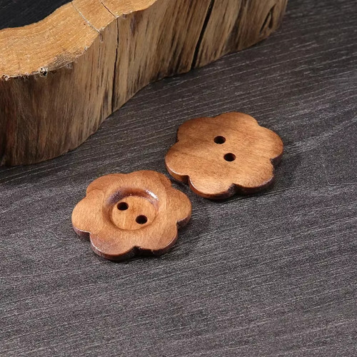 10pcs wooden flower buttons - wooden,