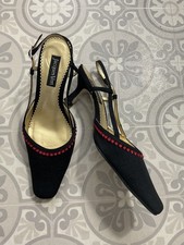 Jacques Vert black textured red detail low kitten heel slingback shoes UK 5 38