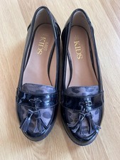M&S Kids black patent tassel loafers School Shoes Size Uk 2 EUR 34.5