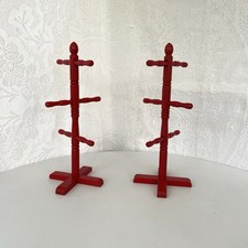Red Wooden Mug Tree x 2 Retro 6 Arm Mug/Cup Holders Removable Screw In Spindles
