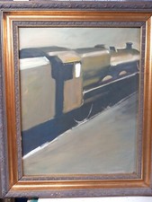 VINTAGE ABSTRACT 20TH CENTURY OIL PAINTING UNUSUAL  STEAM TRAIN STYLISED 