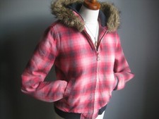 ROXY JACKET M 10 8 PUFFA HOODY WINTER BOMBER COAT check retro plaid ski padded
