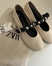 Zara Studded Leather Ballet Flats Pumps Shoes Size 6  BNWT