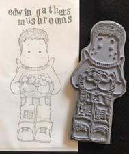 Magnolia Boy man character Edwin gathers mushrooms cling rubber craft stamp