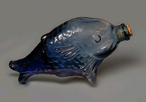 Cobalt blue glass fish bottle - glass,