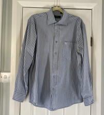 Willerby Smith Mens Shirt Size 40in Blue Striped Long Sleeve Cotton Office