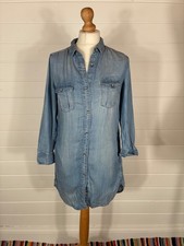 H&M SIZE 8 DENIM STYLE CHAMBRAY LONG SHIRT TUNIC LENGTH DRESS WITH POCKETS BNWT