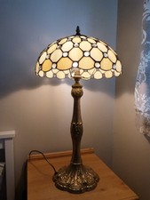 LARGE TIFFANY STYLE TABLE LAMP ORNATE VINTAGE BRASS BASE HEAVY 26" HIGH