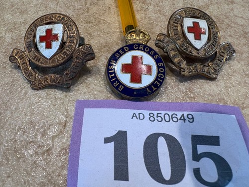 Three red cross enamel badges - enamel,