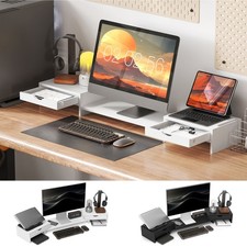 Adjustable Dual Monitor Stand Riser with 2 Drawers for Home Office