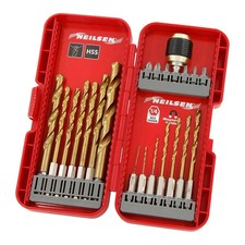 21 Pc Quick Change HEX Shank Twist Drill and Bit Set - Metal Wood and Plastic