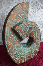 Copper Verdigris Abstract Ceramic Swirl Sculpture Ornament 31cm X 21cm #2