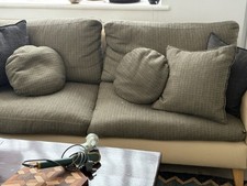 2x 3 Seater Couches. Sturdy and Well Made .Upholstered with Orange Grey Weave