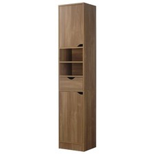 Tall Cabinet, Wood Wooden Slim Cupboard with 1 Drawer, 2 Cabinets & 2 Shelves