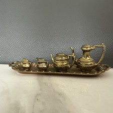 Vintage Miniature Set of Brass Tea and Coffee Pots on Tray