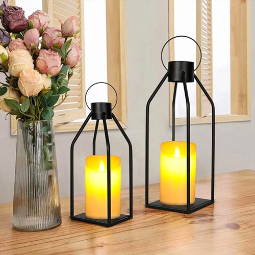 2pcs black iron lantern candle - 2pcs,