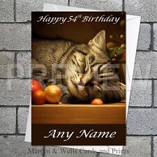 Tabby Cat birthday card. 5x7 inches. Cat, Kitten, Feline. Painting. Personalised