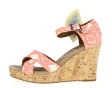 Womens Toms 226391 Coral Pattered Canvas Ankle Strap Wedges Sandals Size 8.5