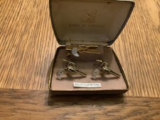 Vintage Mother Of Pearl Cuff links And Tie Pin Set  Revolver Kigu Of London Box