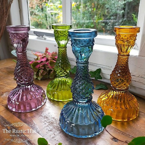 Glass candle holder 16cm blue - holder,