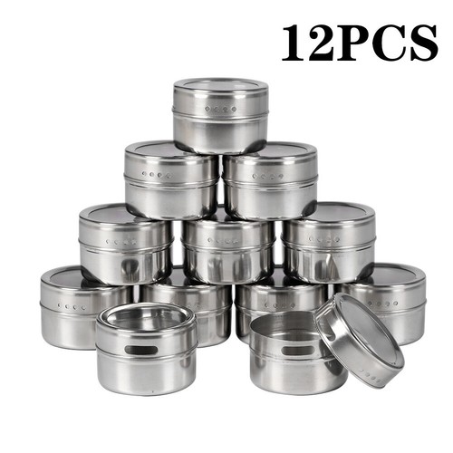 12x stainless steel spice jars - 12x,