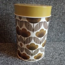 Orla Kiely 2012 Retro Tulip Pattern Lime Green & Brown Storage Tin Cannister 