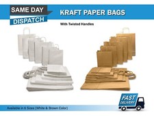 Brown & White Twisted Paper Carrier Bags - Kraft Paper Bags with Patch Handles
