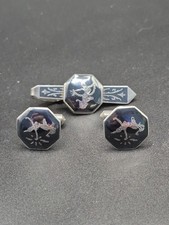 Vintage Sterling Silver Siam Niello Cufflinks & Tie Clip Set 13.6g