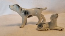 Pair Of Vintage Small Blue And White Dog Figurines
