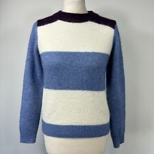 Jack Wills Blue Ivory Purple Chunky Knit Jumper Sweater Alpaca Wool Mix Size 10